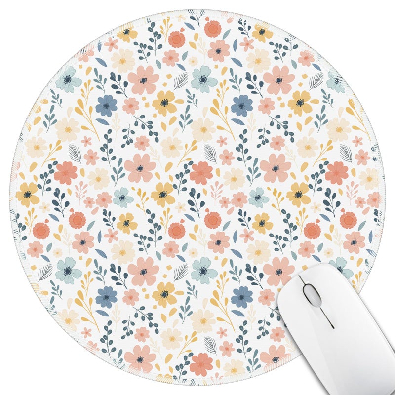 Hancynir Mouse Pad for Desk, White Floral Flowers Small Cute Mousepad with Non-Slip Base, Round Mouse Pads for Wireless Mouse Laptop Gaming, Computer Mouse Mat for Home Office Travel Desk Accessories - Image 1